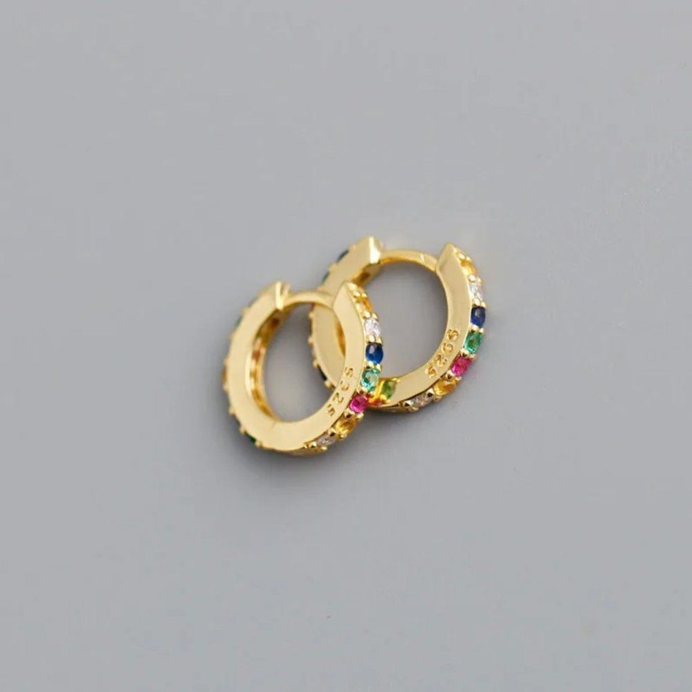 Rainbow Gem Huggie Hoop Earrings - Picture 3 of 4
